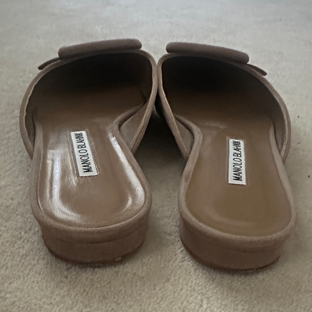 Manolo Blahnik Taupe Suede Pointed Mule with Buckle - Picture 5 of 5